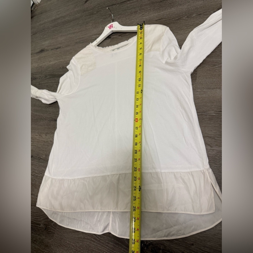 Sundance Women's Satin Silk Patchwork Long Sleeve Cotton Blend Top White XL - Picture 7 of 11